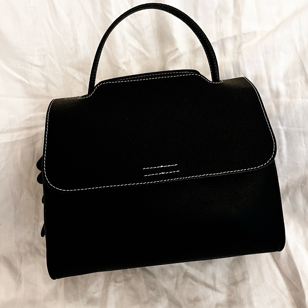 Black Leather Top Handle Crossbody Bag